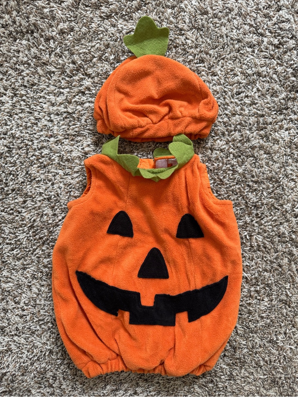 Classic Orange Pumpkin Toddler Halloween Costume with Green Stem Hat